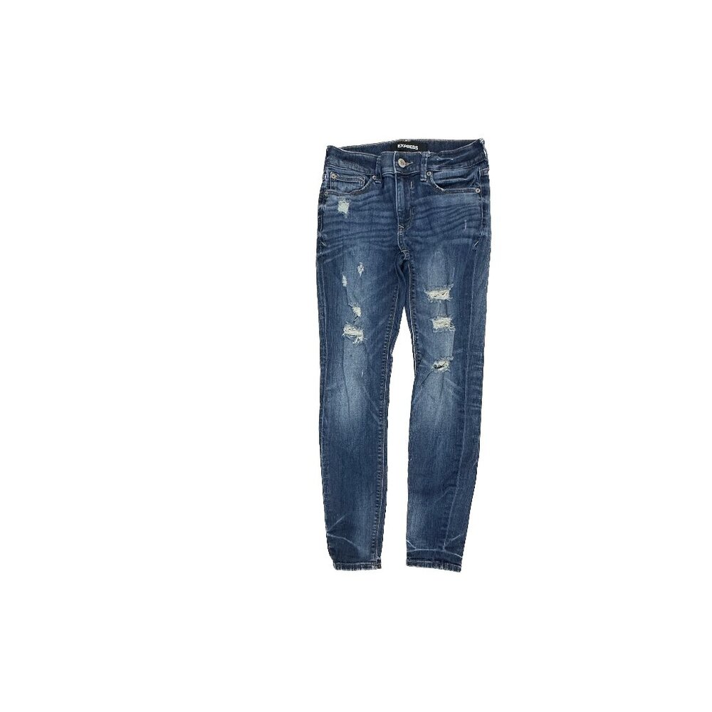 Express Jeans Legging Women 0P Dark Blue Distressed Mid Rise Denim